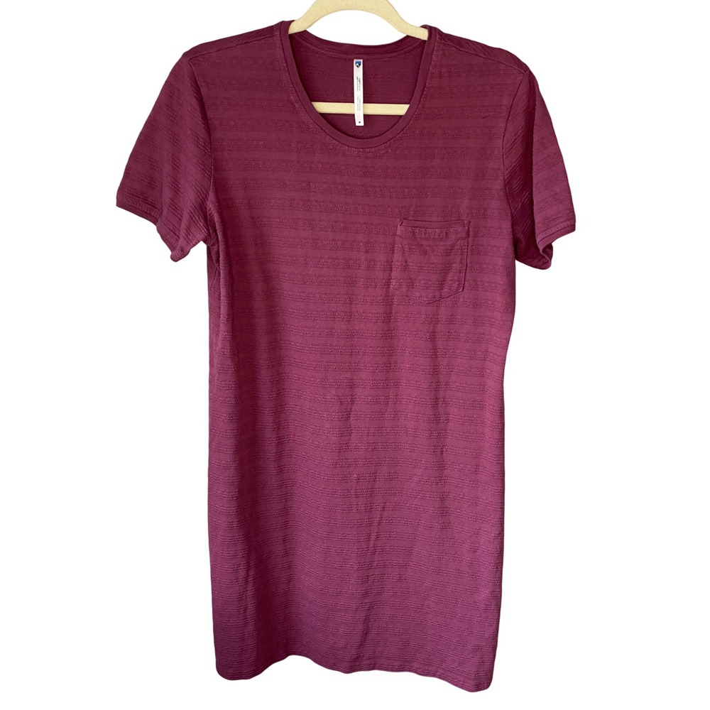 Kuhl Womens Textured Stripe T-Shirt Dress Plum Purple Short Sleeve Pocket Medium